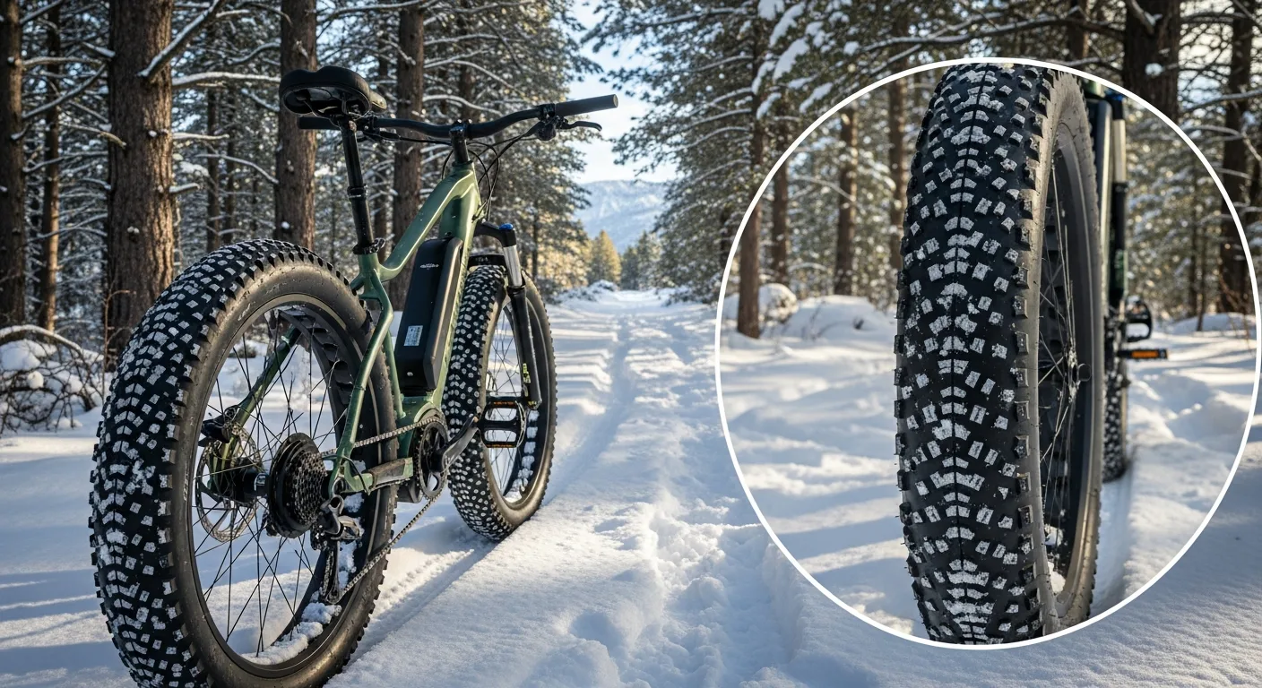 Fat bike électrique sur sentier neigeux